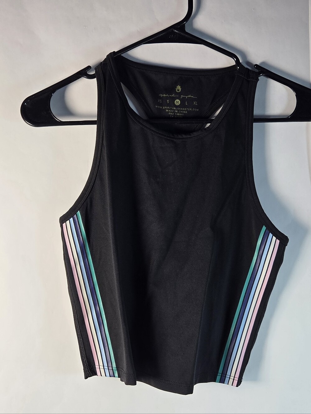 Spiritual Gangster Black One-Piece Swim with Pastel Side Stripes